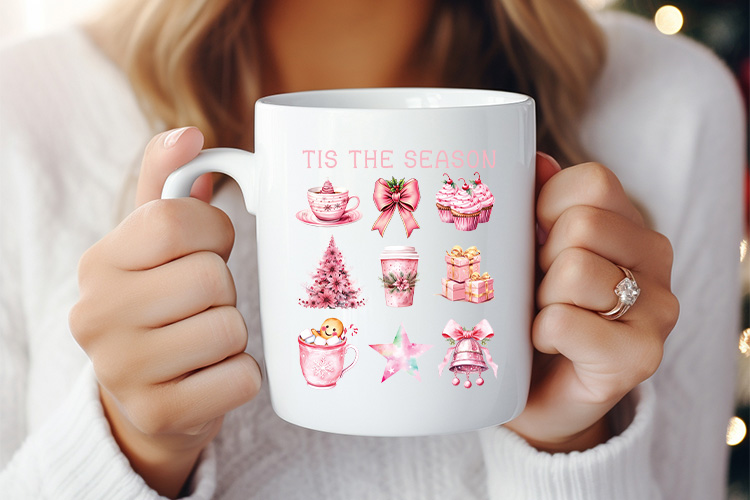 Tis the Season - Pink Christmas PNG Sublimation Mug Mockup Image.jpg
