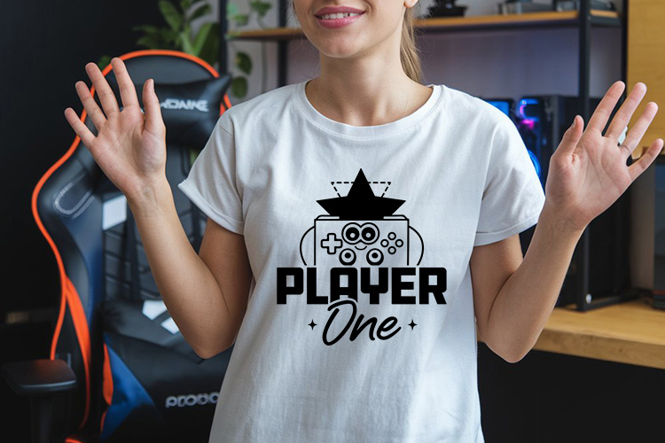 Player One - Gaming SVG Cut File Shirt Mockup image.jpg