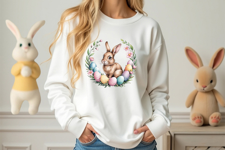 Printable Easter Bunny Wreath Clipart Design Sweatshirt Mockup Image.jpg