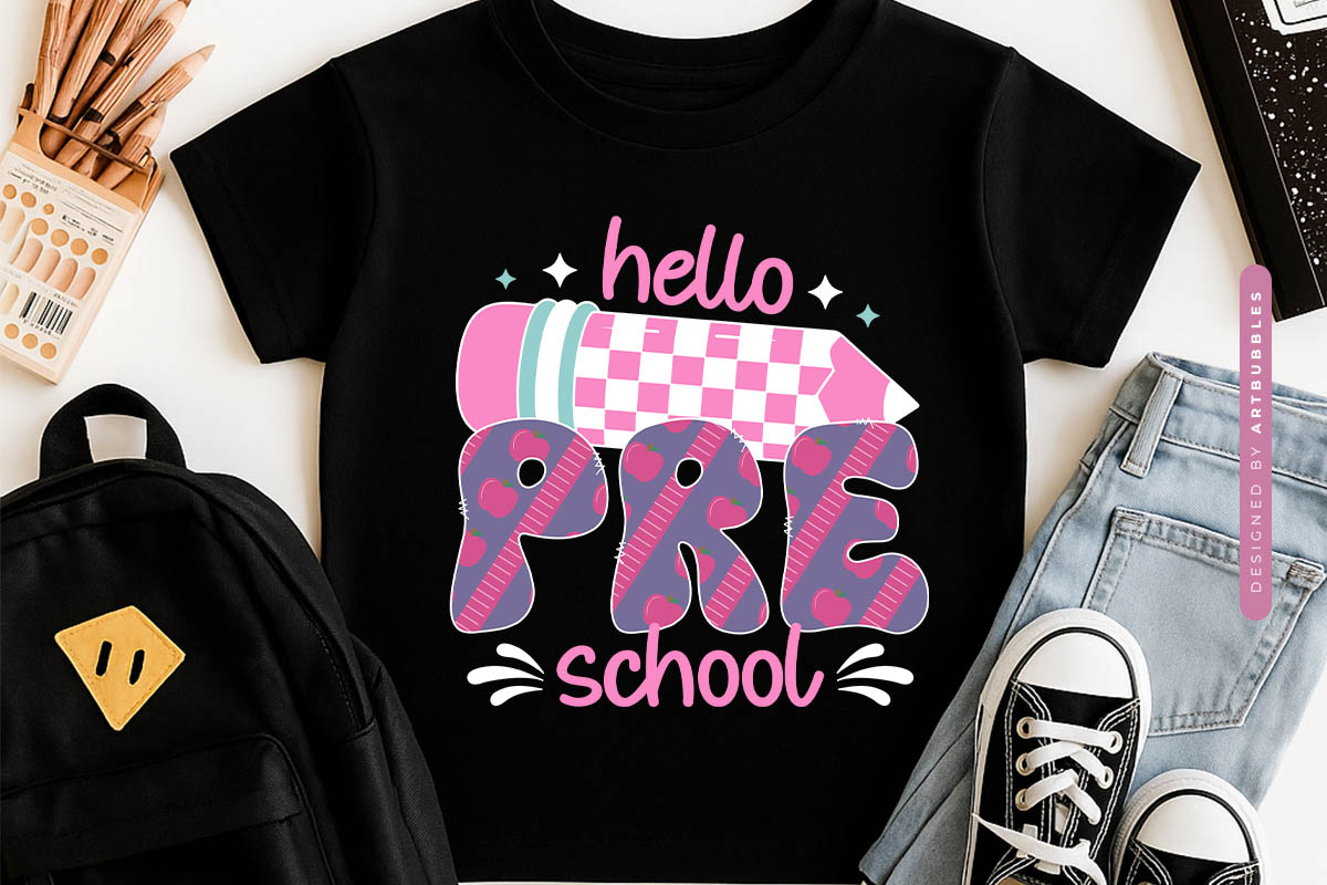 Hello Preschool - Retro Back to School Sublimation Tshirt Mockup Image.jpg