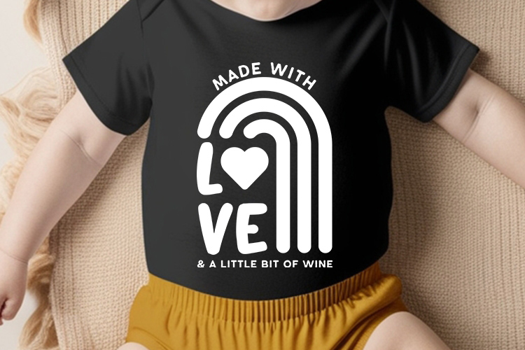 Made with Love & A Little Bit of Wine - Baby SVG Tshirt Mockup Image.jpg