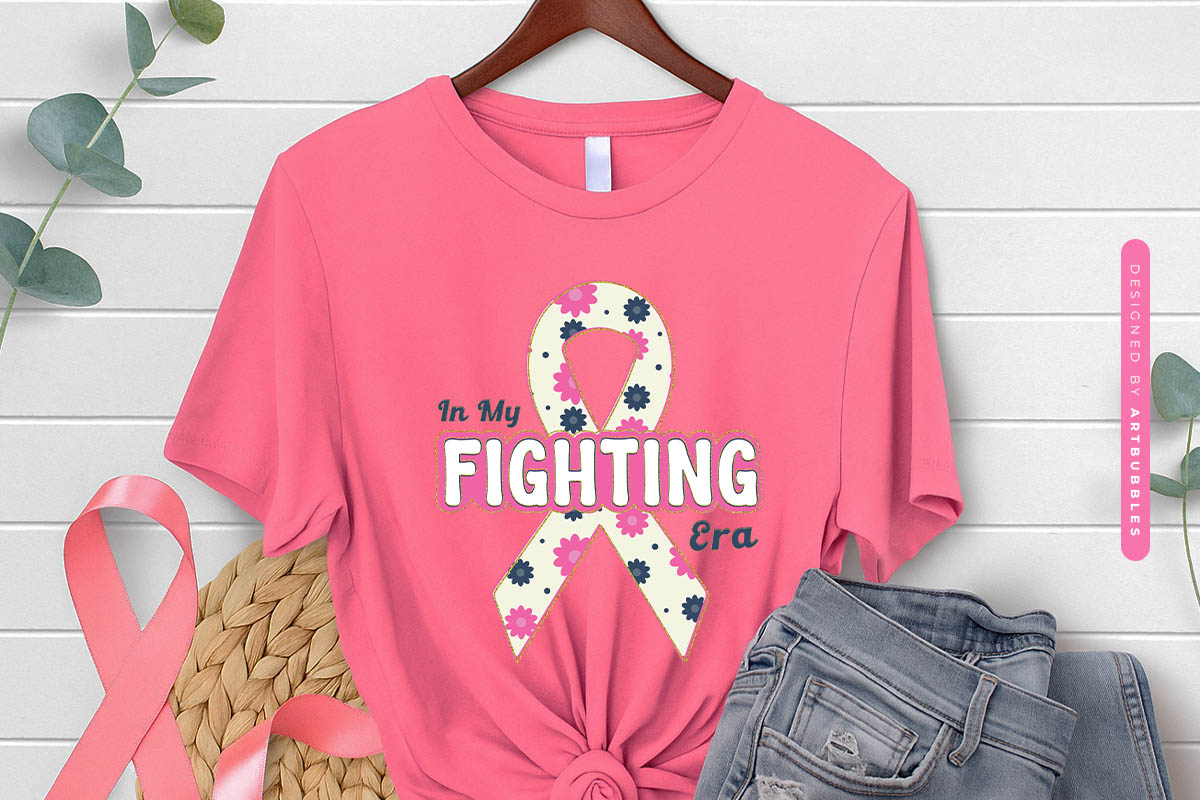 In My Fighting Era - Breast Cancer Ribbon Sublimation Shirt Mockup Image.jpg