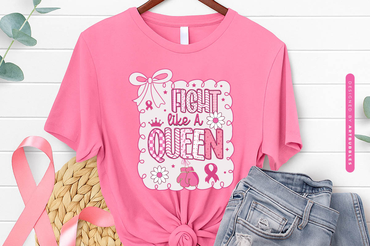 Fight Like a Queen - Breast Cancer Coquette Sublimation Tshirt Mockup Image.jpg