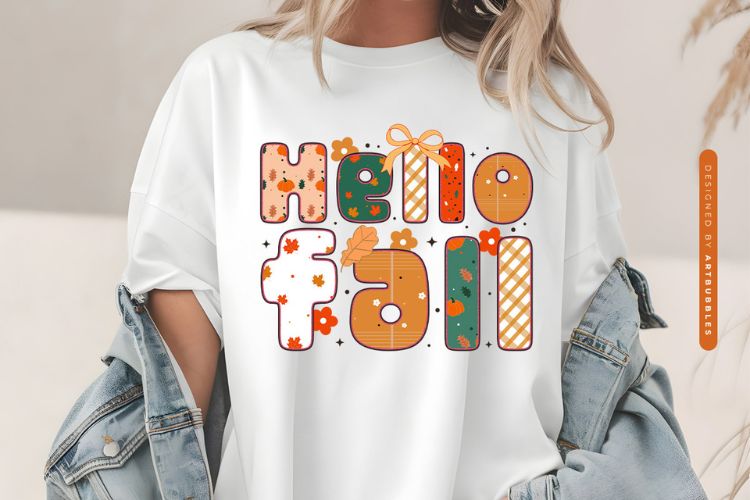 Preppy Hello Fall Sublimation Print T-shirt Mockup image.jpg