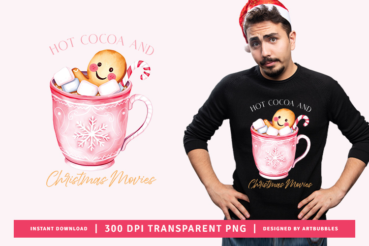 Pink Hot Cocoa and Christmas Movies PNG Sublimation