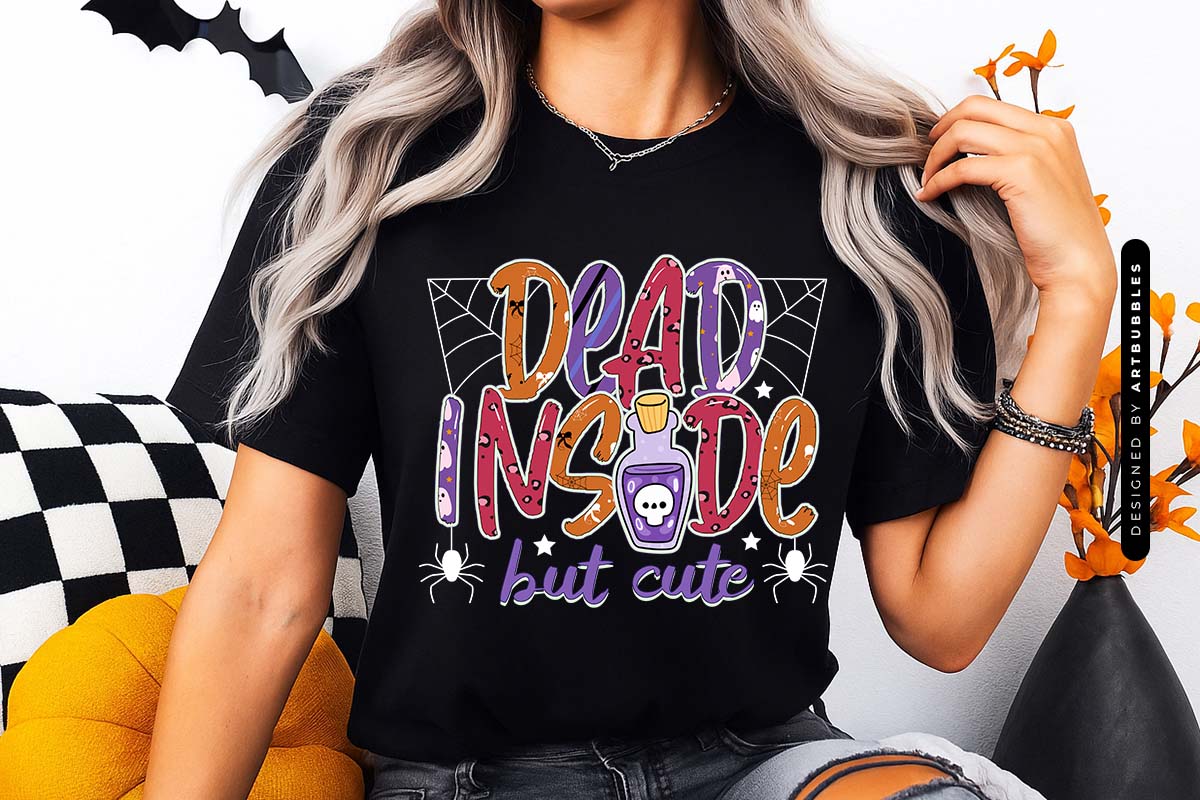 Dead Inside But Cute - Halloween Sublimation PNG T-shirt Mockup Image.jpg