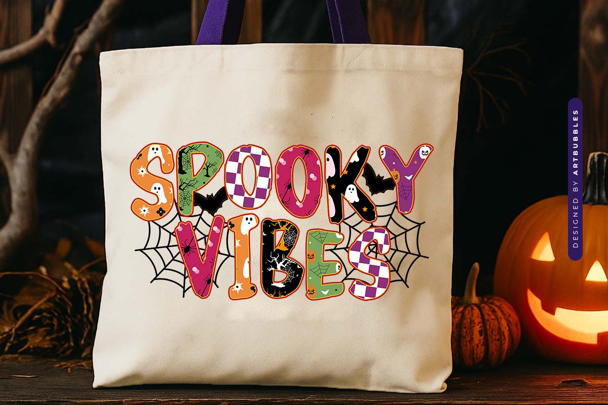 Spooky Vibes - Halloween PNG Sublimation Tote Bag Mockup Image.jpg