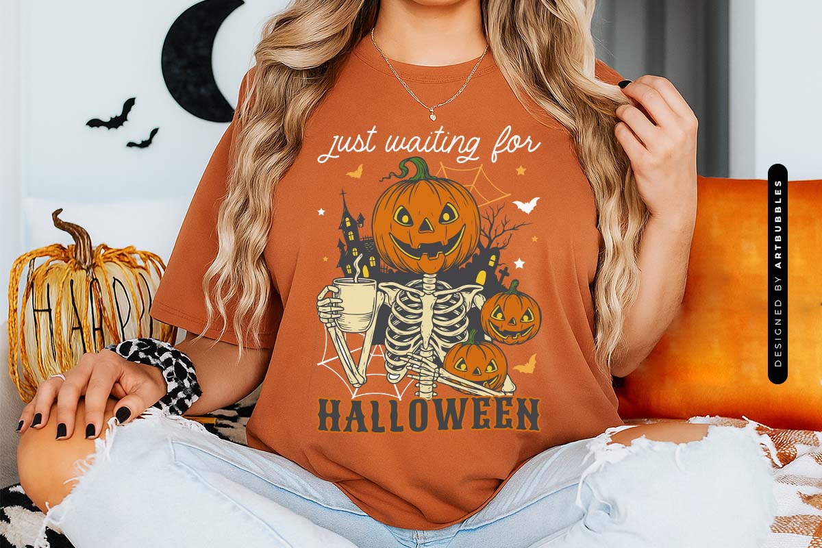 Just Waiting for Halloween Sublimation Design T-shirt Mockup Image.jpg