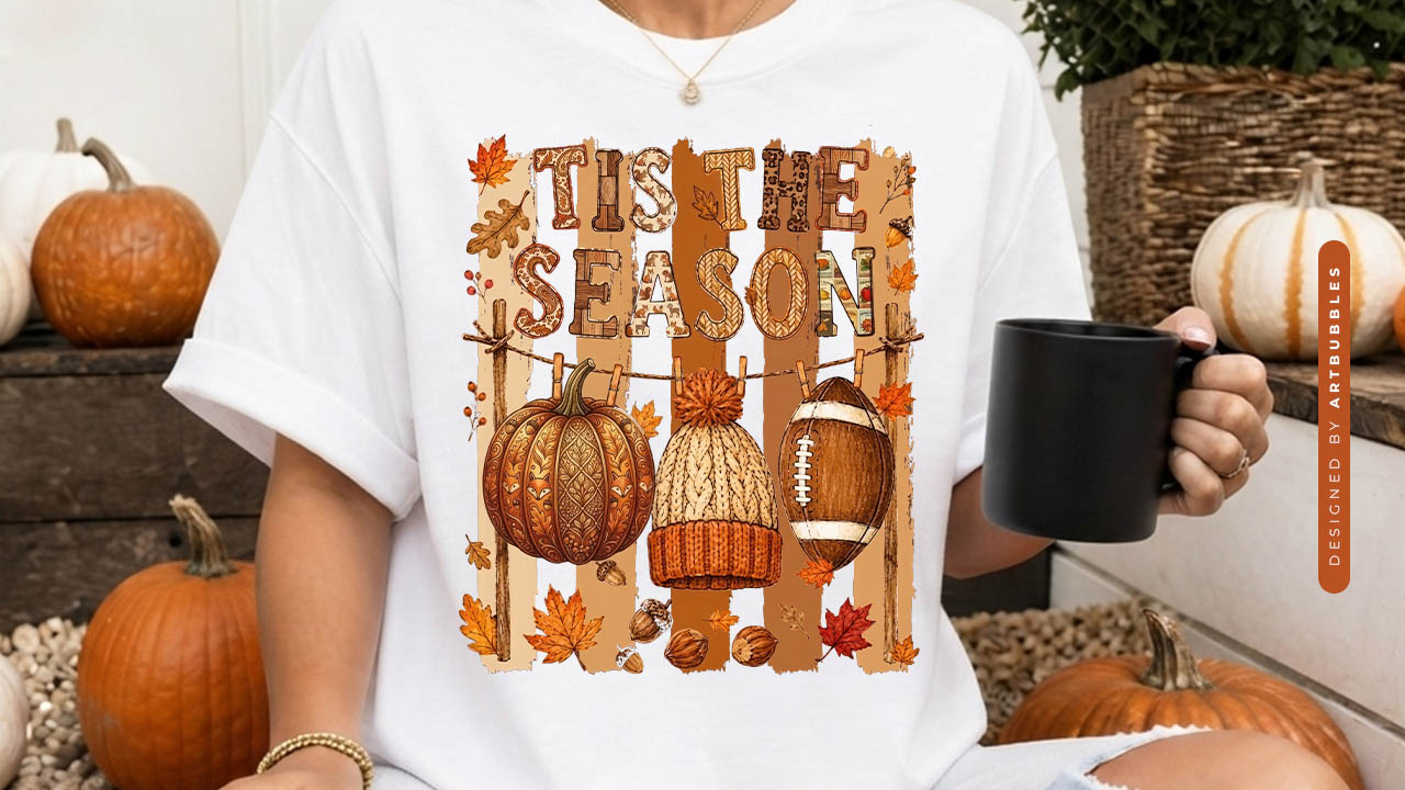 Tis the Season - Striped Fall PNG Sublimation Tshirt Mockup Image.jpg