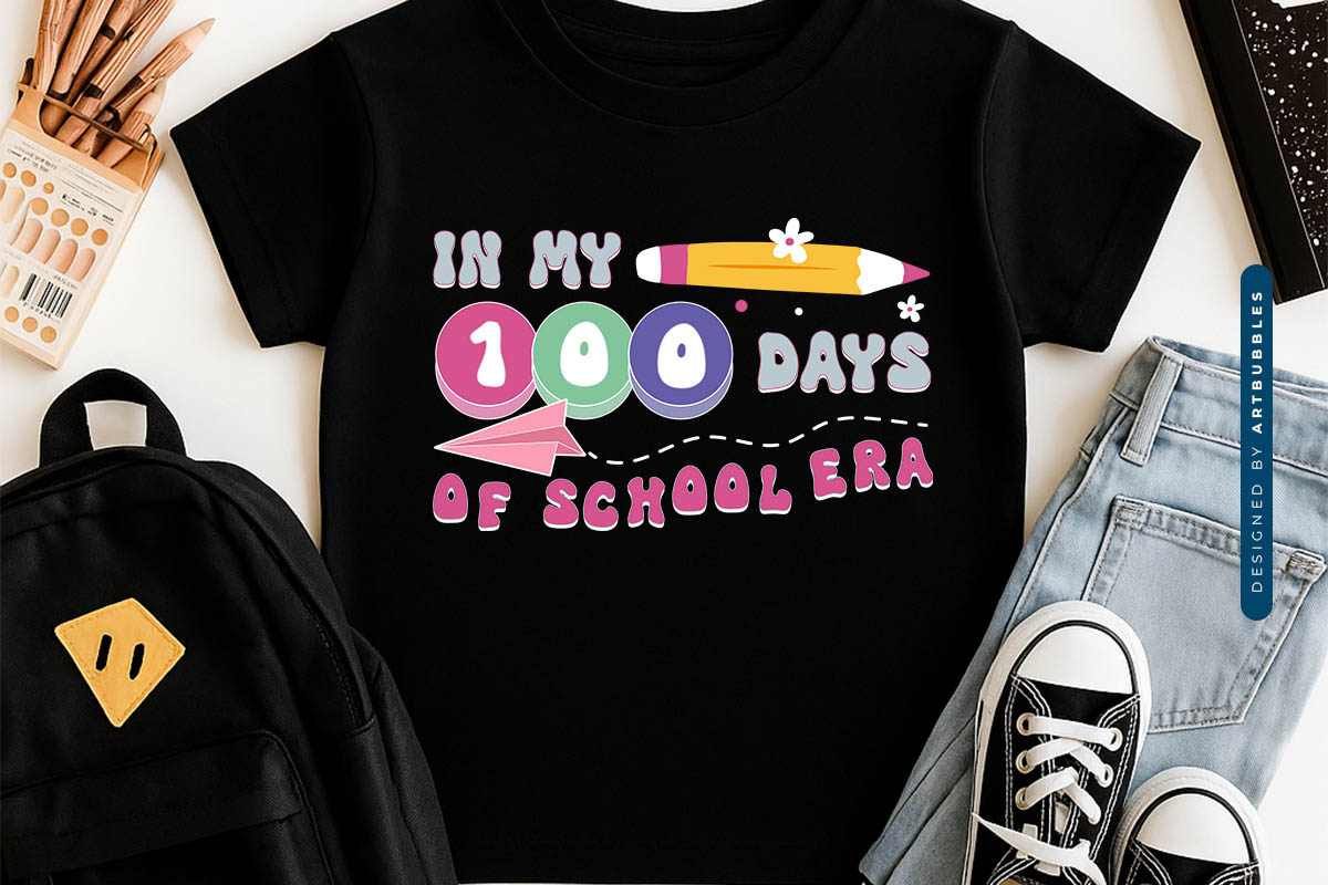 In My 100 Days of School Era - PNG Retro Back to School Tshirt Mockup Image.jpg