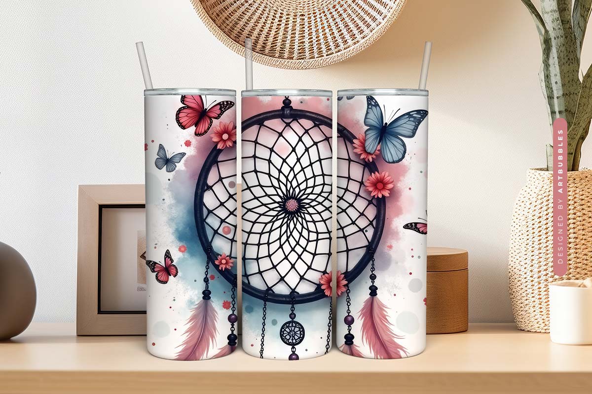 Boho Dreamcatcher Butterfly Floral Tumbler Sublimation Image 2.jpg