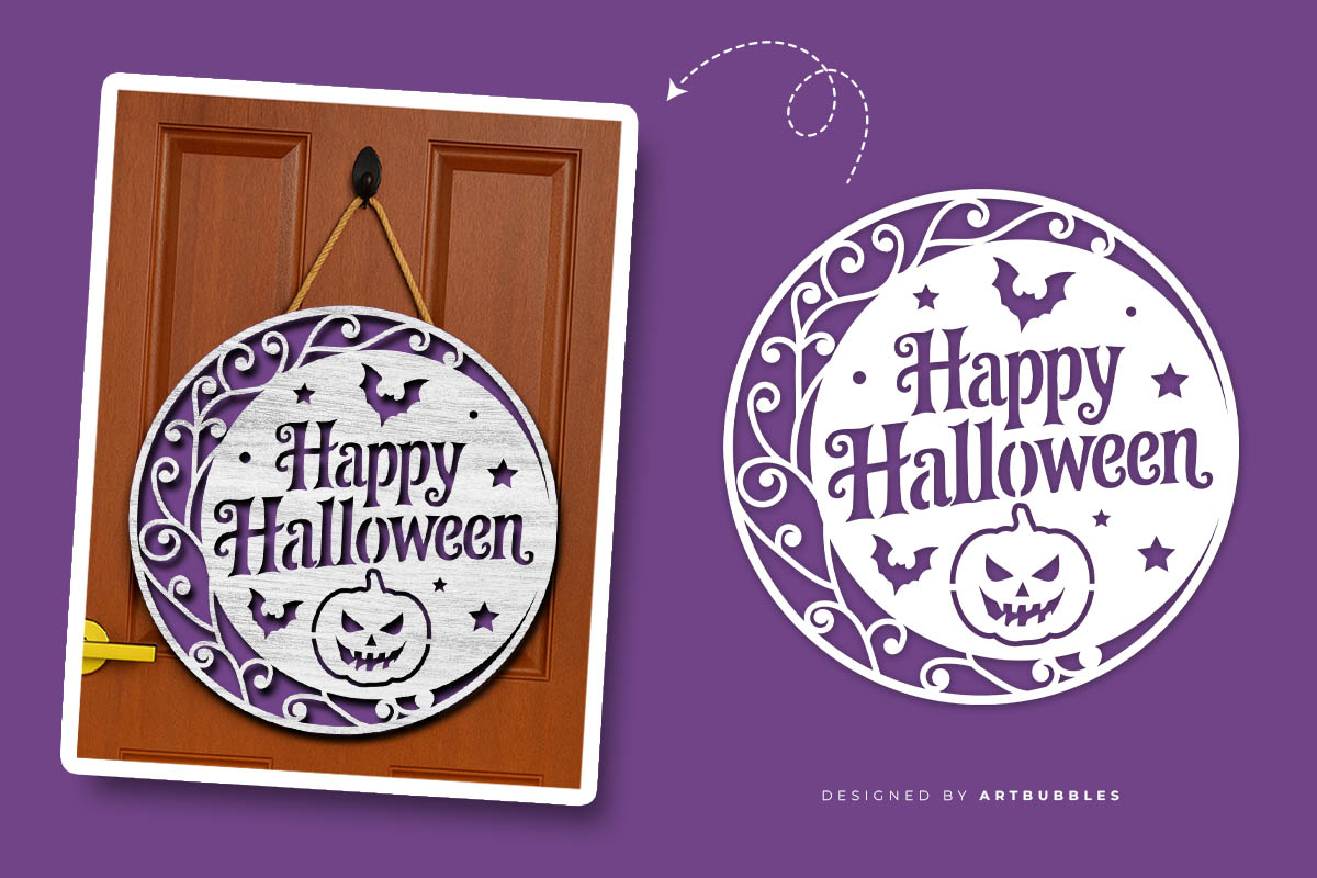 Happy Halloween Door Hanger SVG Laser Cut File