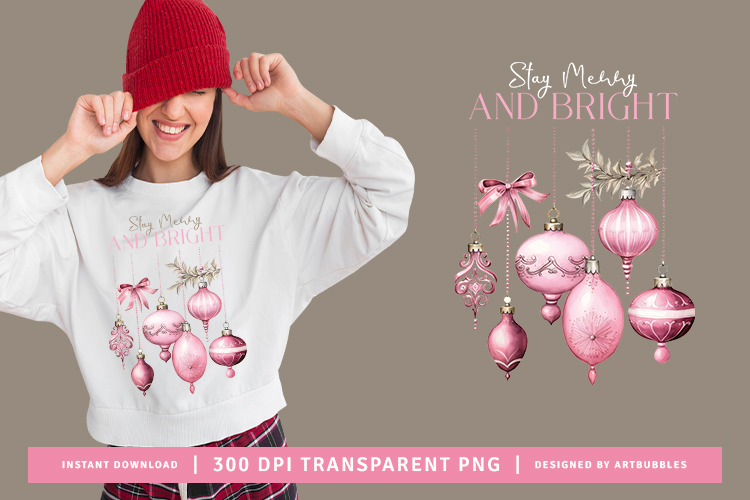 Stay Merry and Bright - Pink Christmas Sublimation