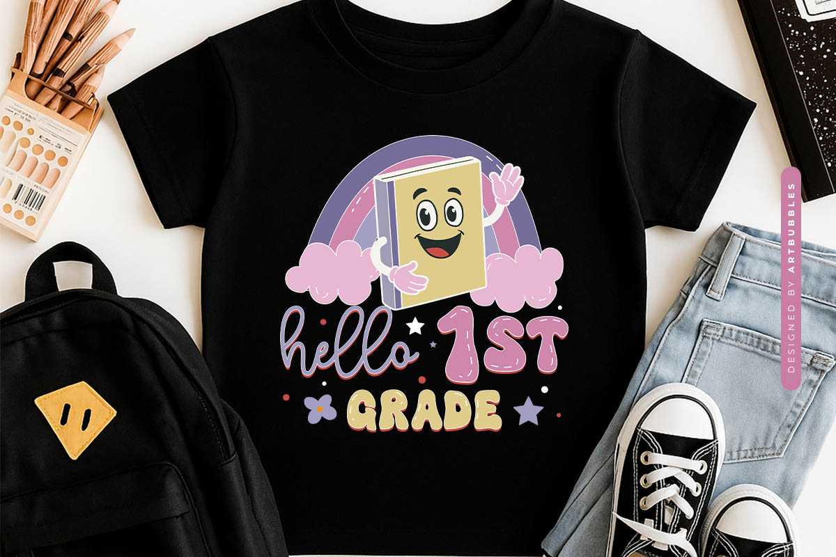 Hello 1st Grade - Retro Back to School PNG Sublimation Tshirt Mockup Image.jpg