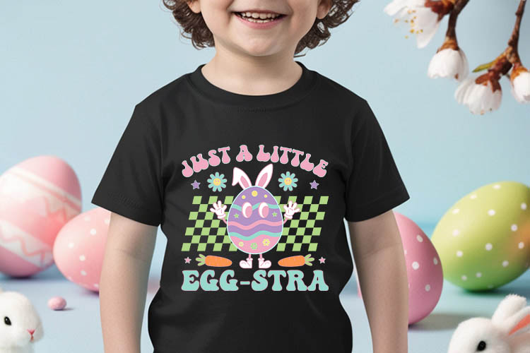 Just a Little Egg-stra - Retro Easter PNG Sublimation tshirt Mockup Image.jpg