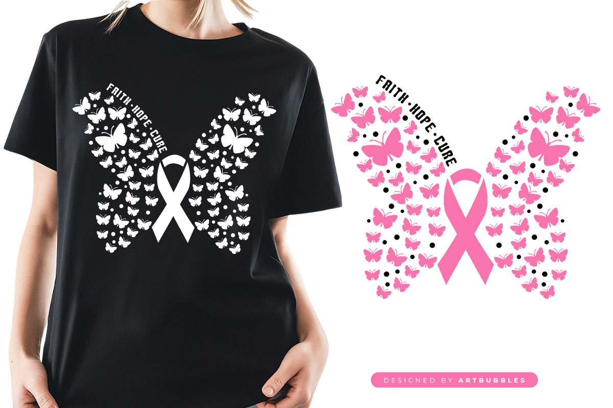 Faith Hope Cure - Butterfly Retro Breast Cancer SVG