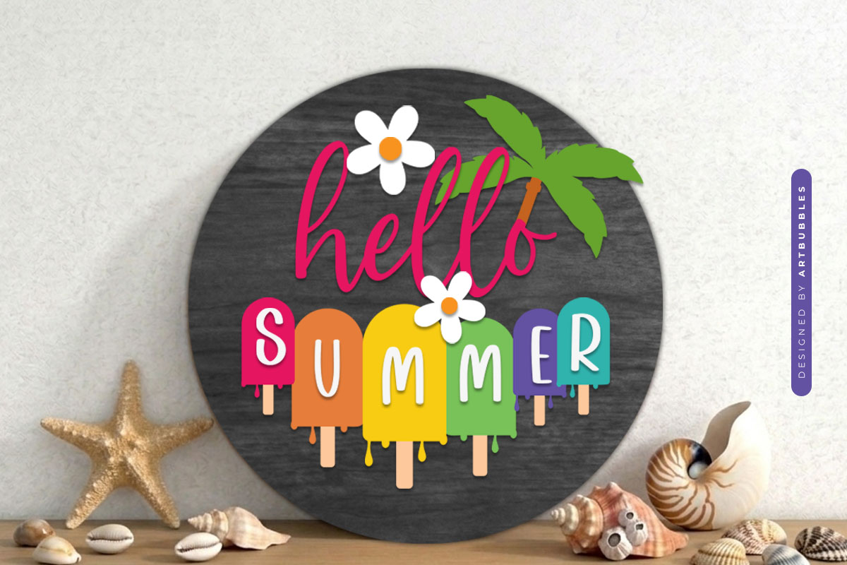 Hello Summer SVG Round Sign Laser Cut
