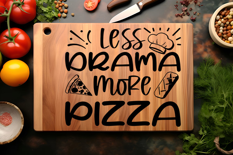 Less Drama More Pizza - Kitchen Cutting Board SVG Image 2.jpg