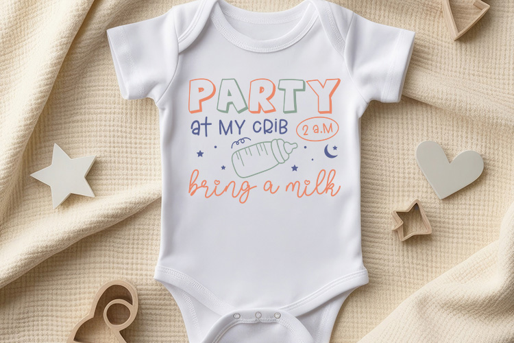 Party at My Crib 2 am Bring a Milk - Funny Baby SVG Onesie Mockup Image.jpg