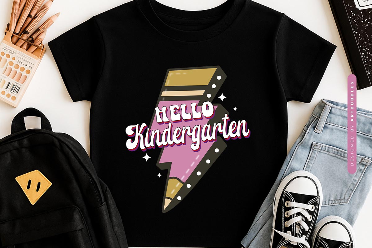 Hello Kindergarten - Back to School Retro PNG Sublimation Tshirt Mockup Image.jpg
