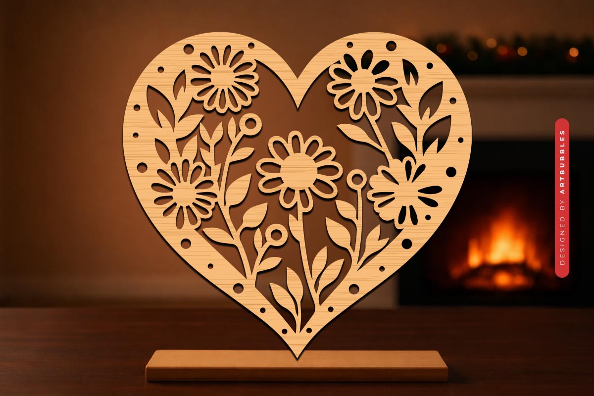 Floral Heart Valentine SVG - Laser Cutting