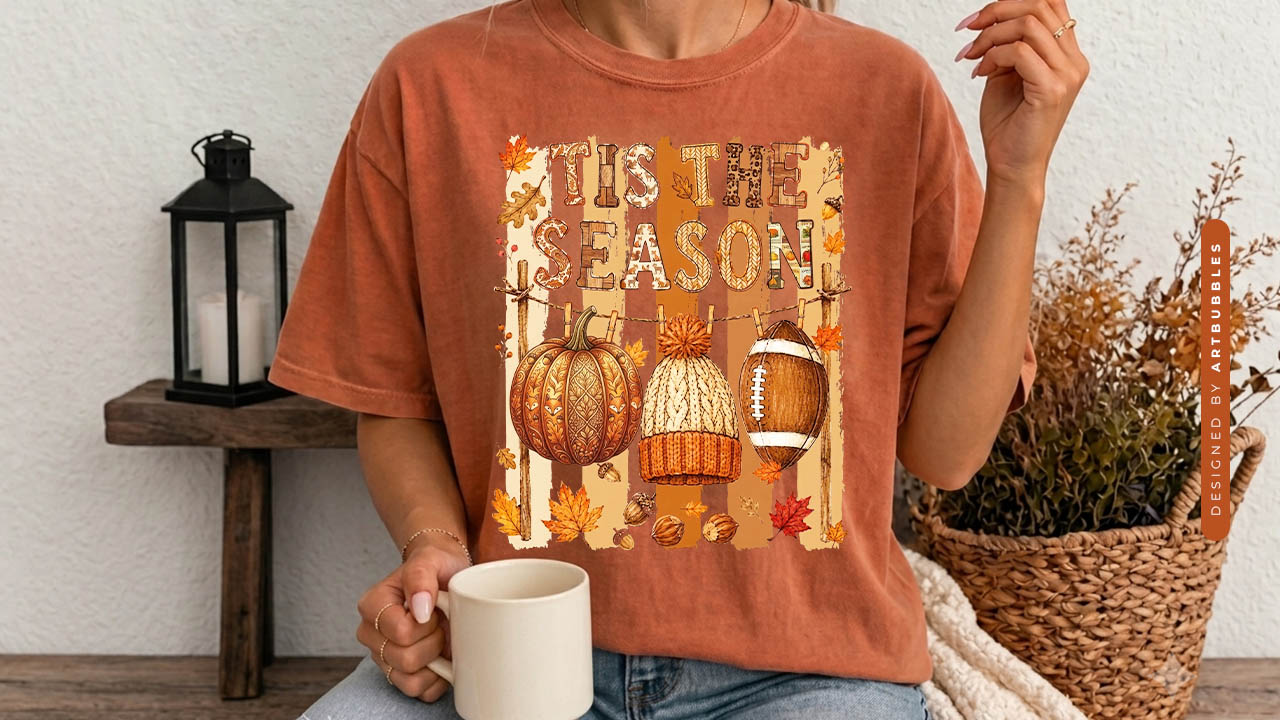 Tis the Season - Striped Fall PNG Sublimation T-shirt Mockup Image.jpg