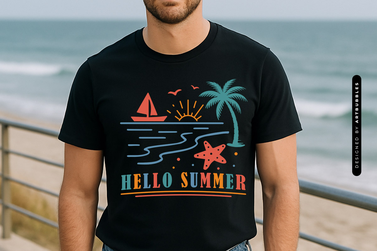 Hello Summer SVG for Cricut and Silhouette Tshirt Mockup Image.jpg