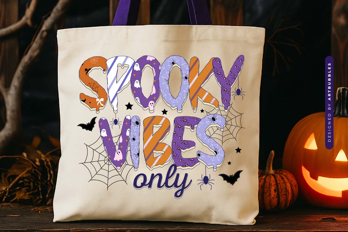 Spooky Vibes Only - Creepy Halloween Sublimation Tote bag Mockup Image.jpg