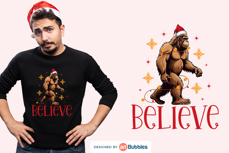 Believe PNG Sublimation, Bigfoot Christmas Sweater Preview 01.jpg