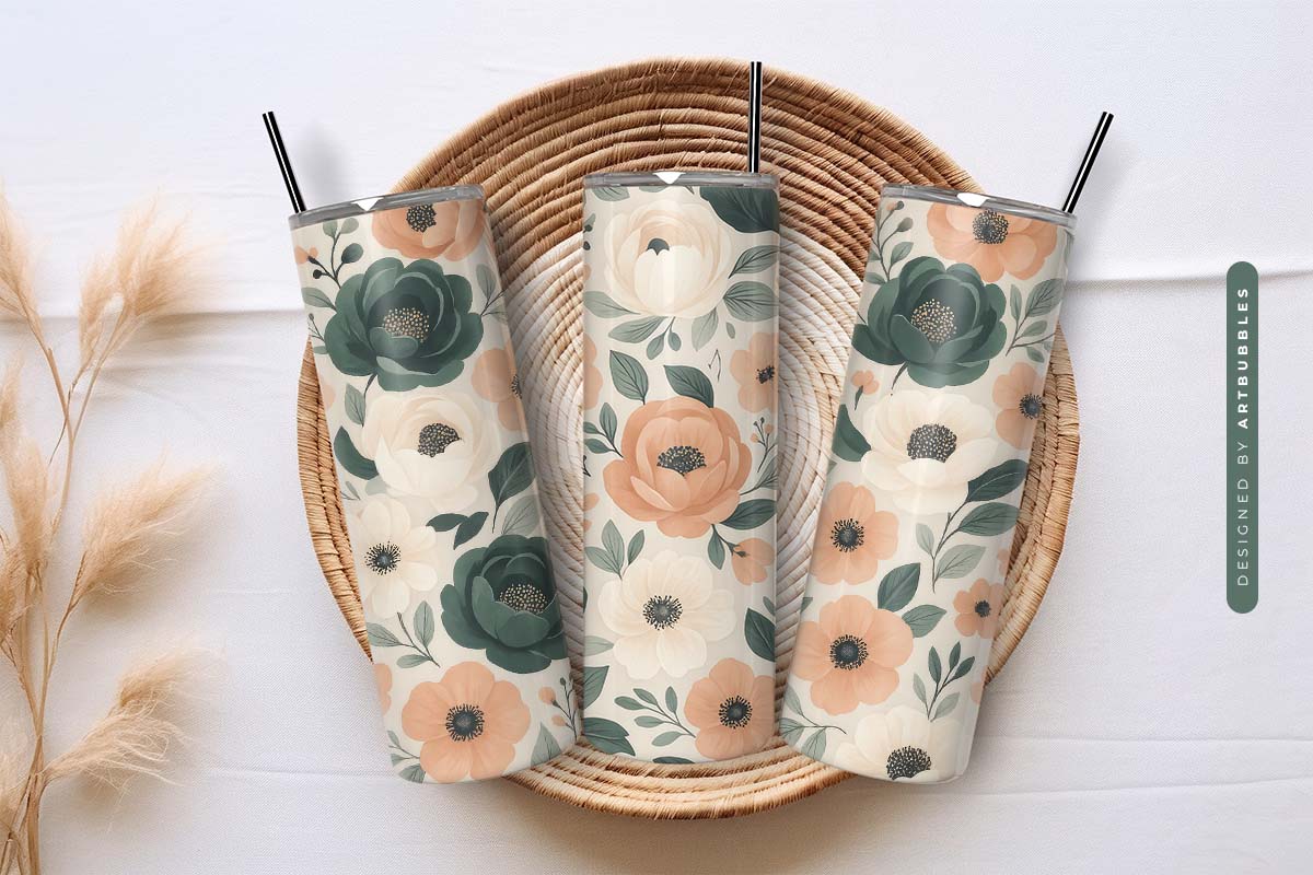 Beige Boho Floral Tumbler Sublimation Design Image 3.jpg