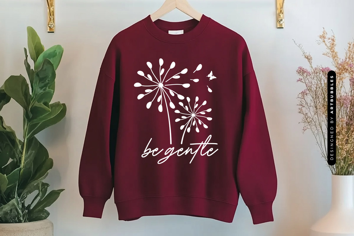 Be Gentle - Dandelion Line Art SVG Sweatshirt Mockup Image 2.jpg