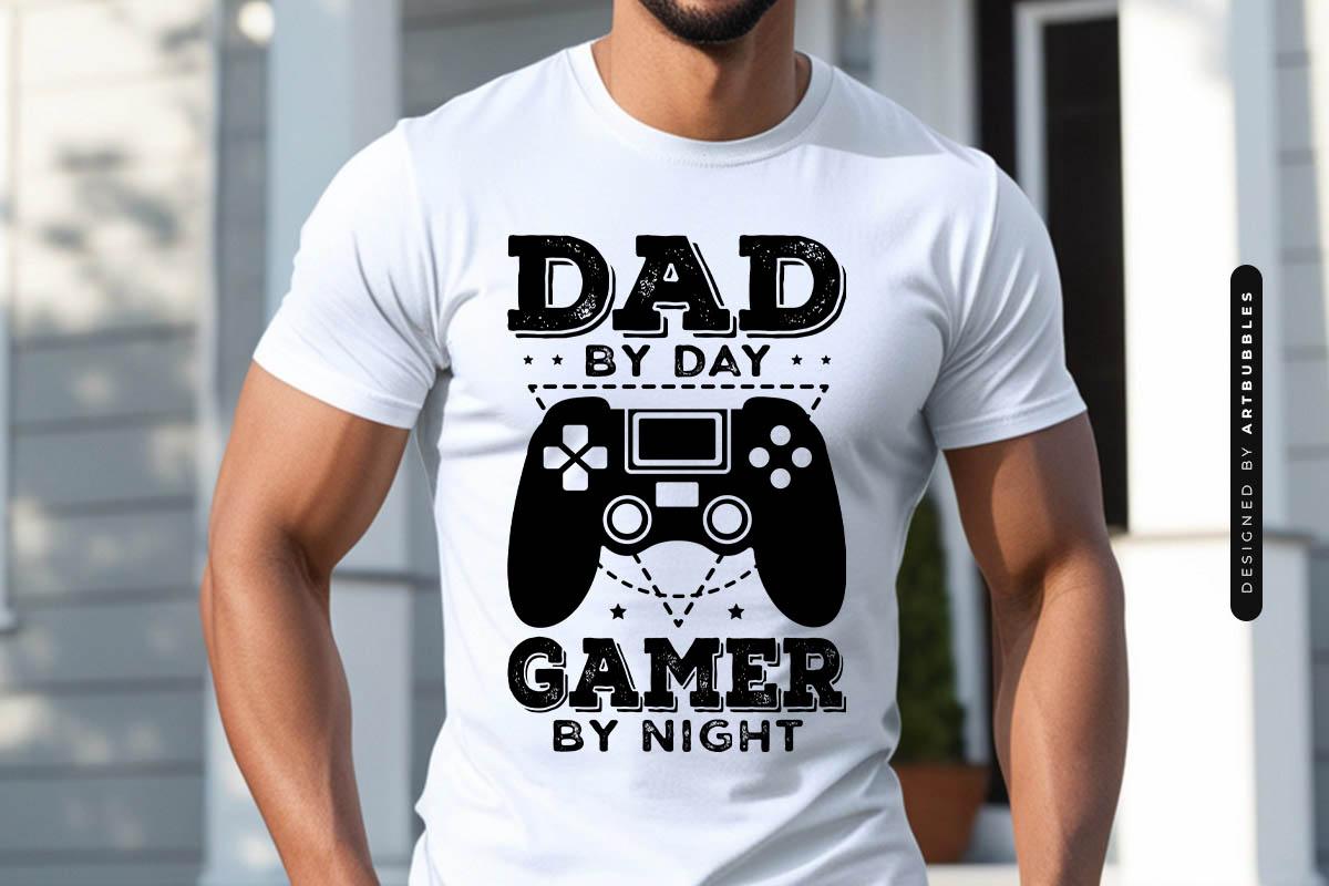 Dad By Day Gamer by Night - Fathers Day SVG Vector Shirt Mockup Image.jpg
