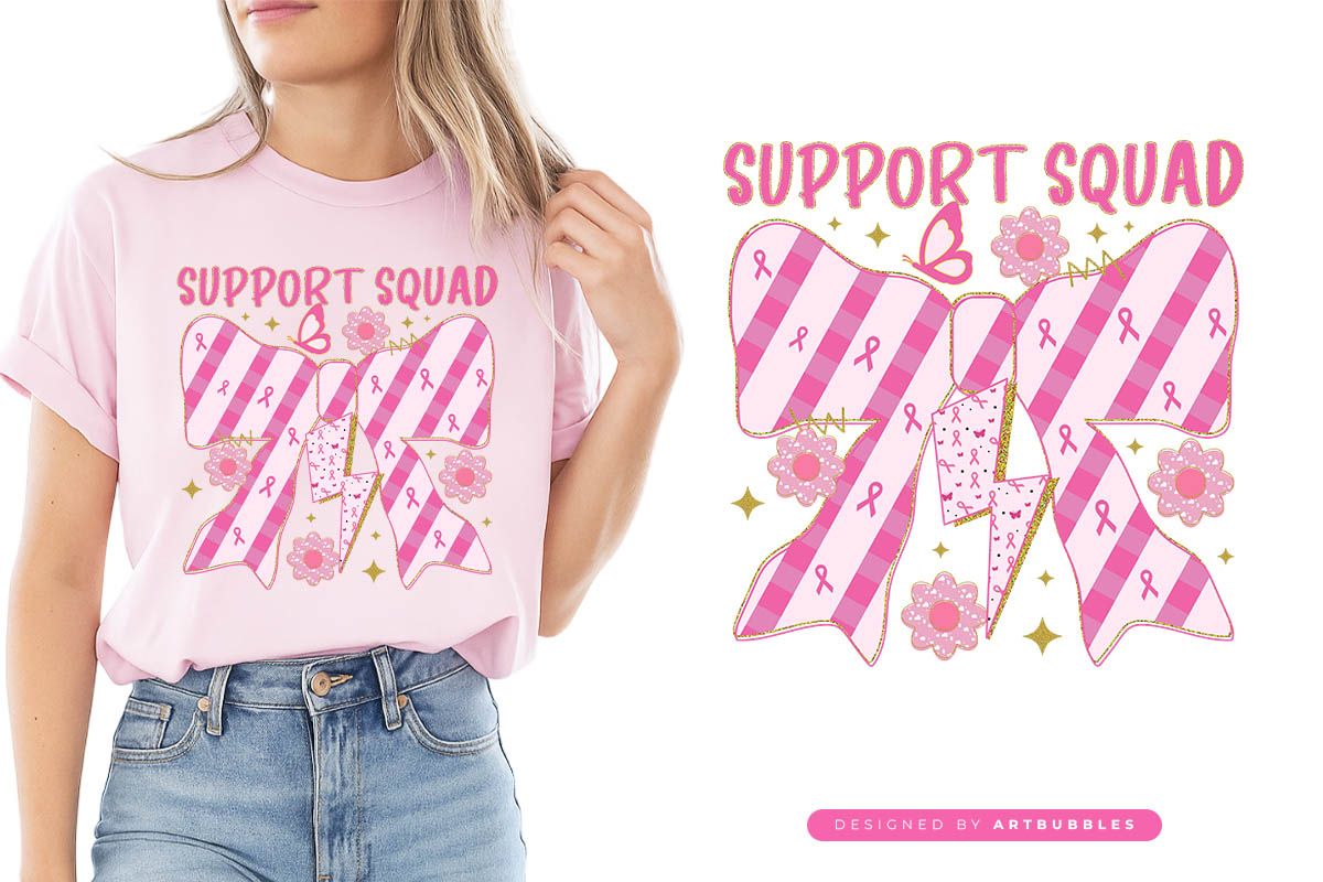 Support Squad - Coquette Bow Breast Cancer Sublimation