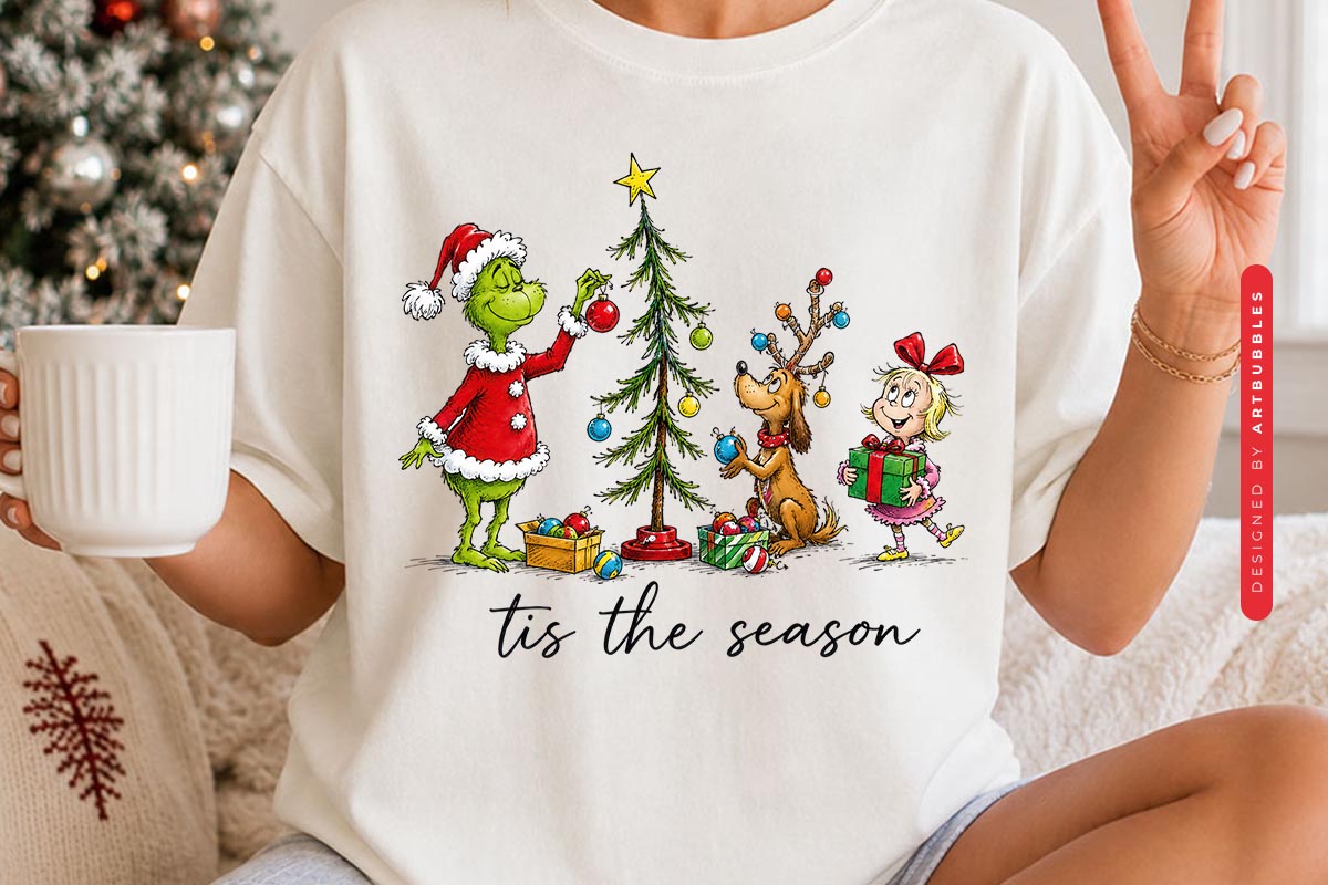 Tis the Season - Grinch Christmas PNG Sublimation Shirt Mockup Image.jpg