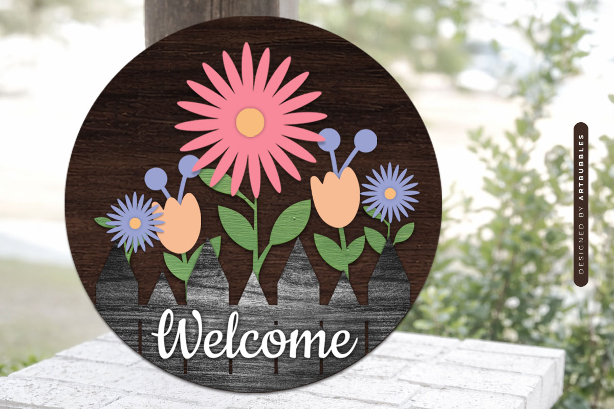 Layered Welcome Floral Door Hanger SVG Image 2.jpg