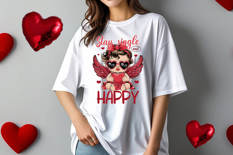 Stay Single and Happy - Coquette Valentines PNG Sublimation Tshirt Mockup Image.jpg