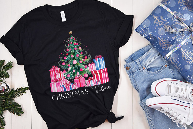 Pink Christmas Vibes Sublimation Design Shirt Mockup Image.jpg