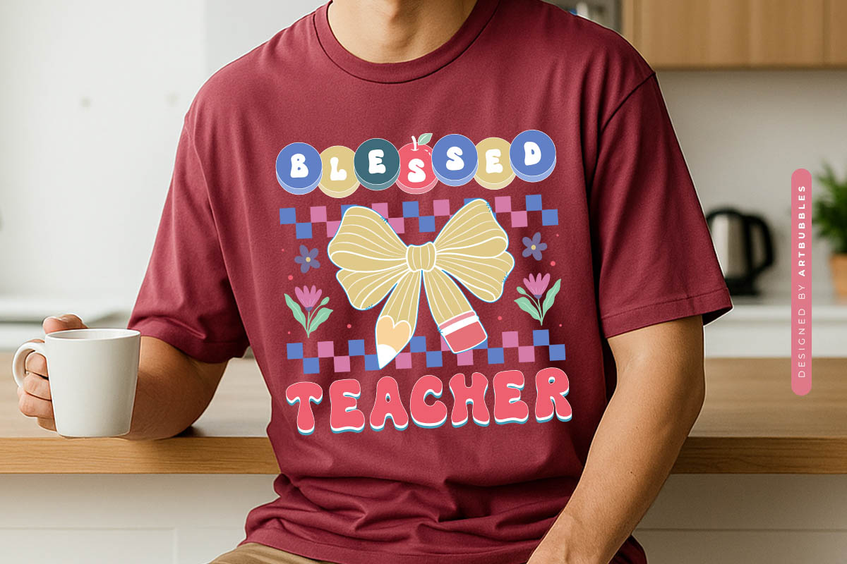 Blessed Teacher Retro Sublimation PNG Shirt Mockup Image.jpg