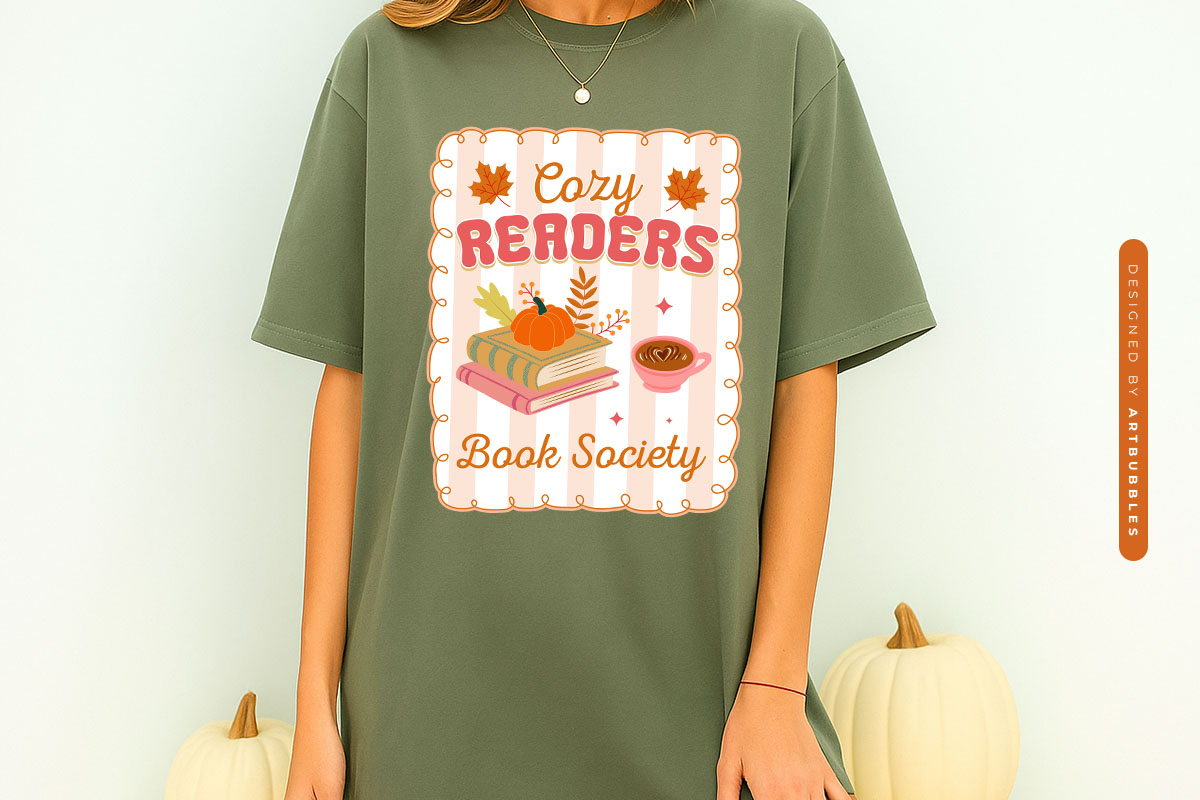 Cozy Readers Book Society - Preppy Fall PNG Sublimation Shirt Mockup image.jpg