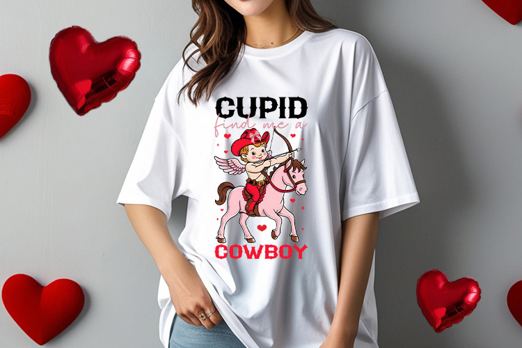 Cupid Find Me A Cowboy - Coquette Valentine Sublimation Tshirt Mockup Image.jpg