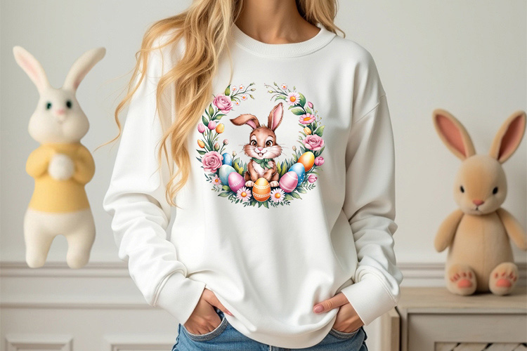 Funny Easter Bunny Floral Wreath Clipart PNG Sweatshirt Mockup Image.jpg
