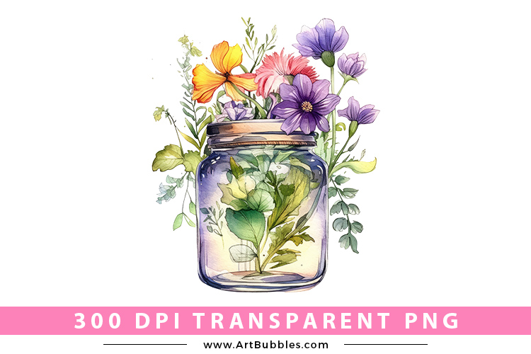 Flowers in Jar Watercolor Sublimation Preview 01.jpg