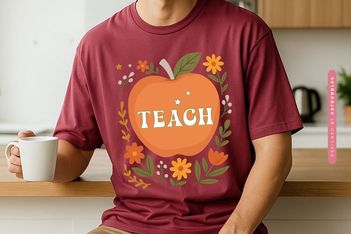 Teach - Retro Teacher Apple Sublimation PNG Tshirt Mockup Image.jpg
