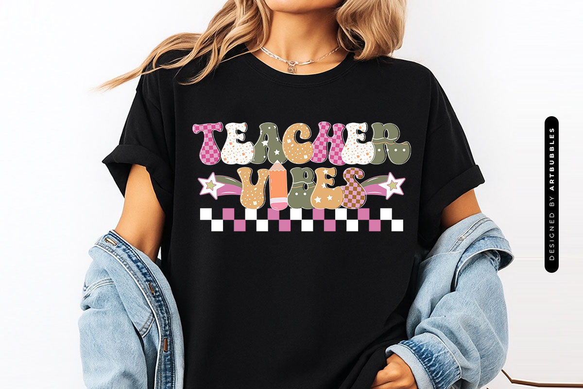 Teacher Vibes Retro Sublimation Design Tshirt Mockup Image.jpg