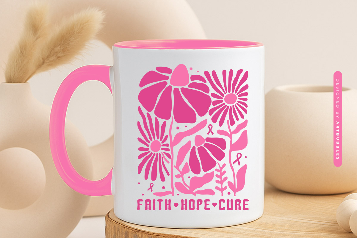Faith Hope Cure - Retro Floral Breast Cancer SVG Mug Mockup Image.jpg