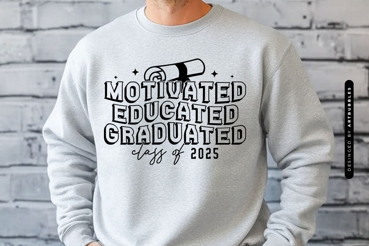 Motivated Educated Graduated Class of 2025 Retro SVG Tshirt Mockup Image.jpg