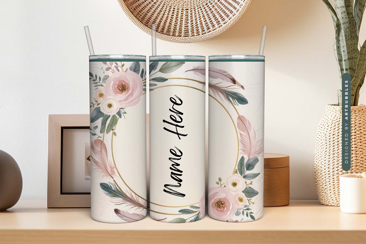 20oz Boho Floral Tumbler Sublimation Wrap Image 2.jpg
