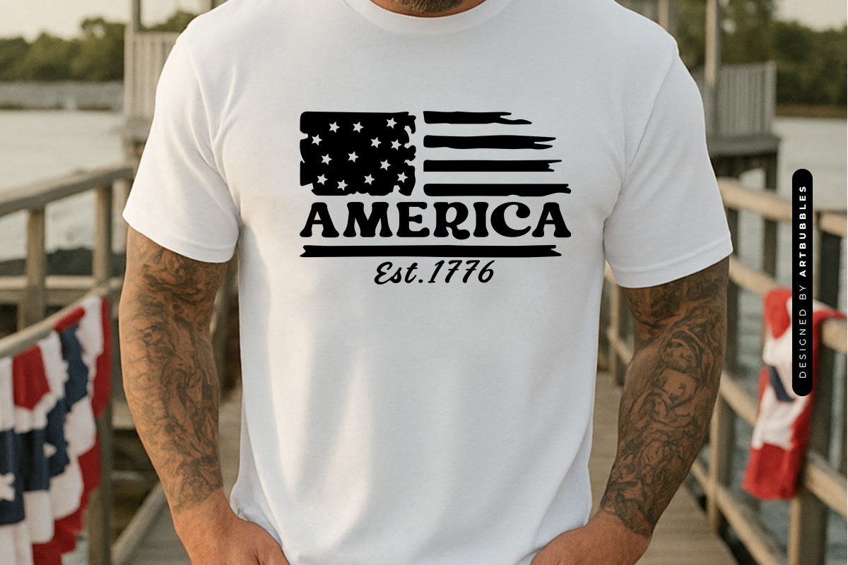 America Est 1776 - Fourth of July Flag SVG T-shirt Mockup Image.jpg