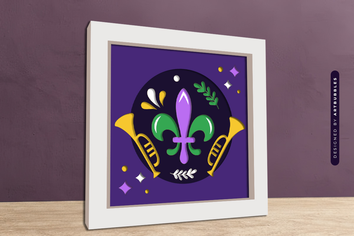 Paper Cut Mardi Gras Shadow Box SVG
