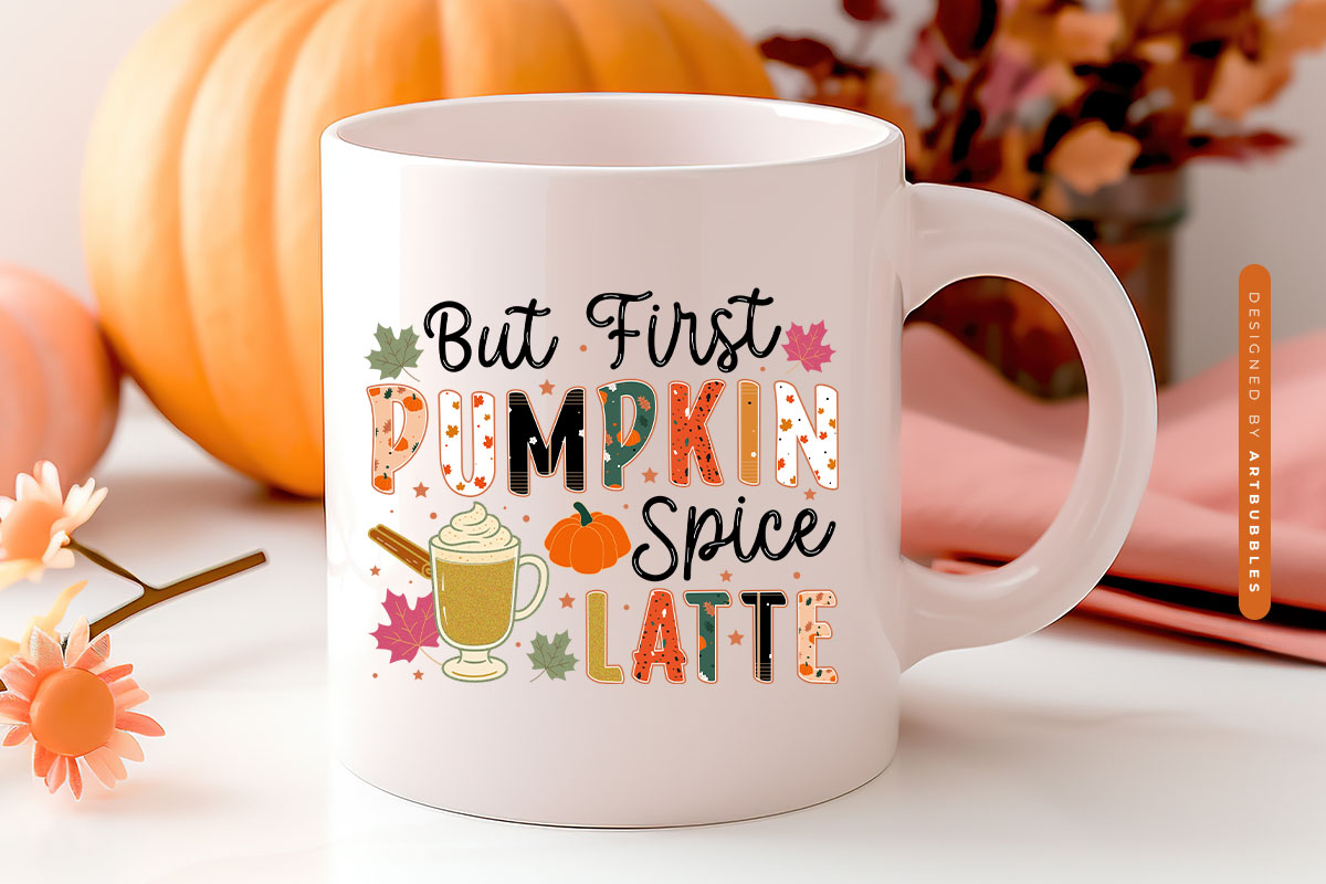 But First Pumpkin Spice Latte - Preppy Fall Sublimation Mug Mockup Image.jpg